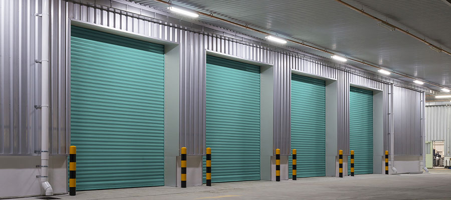Outdoor security lighting at a storage unit warehouse